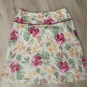 Laura Scott Tropical Floral Print Skirt in White, Green, Yellow size 12